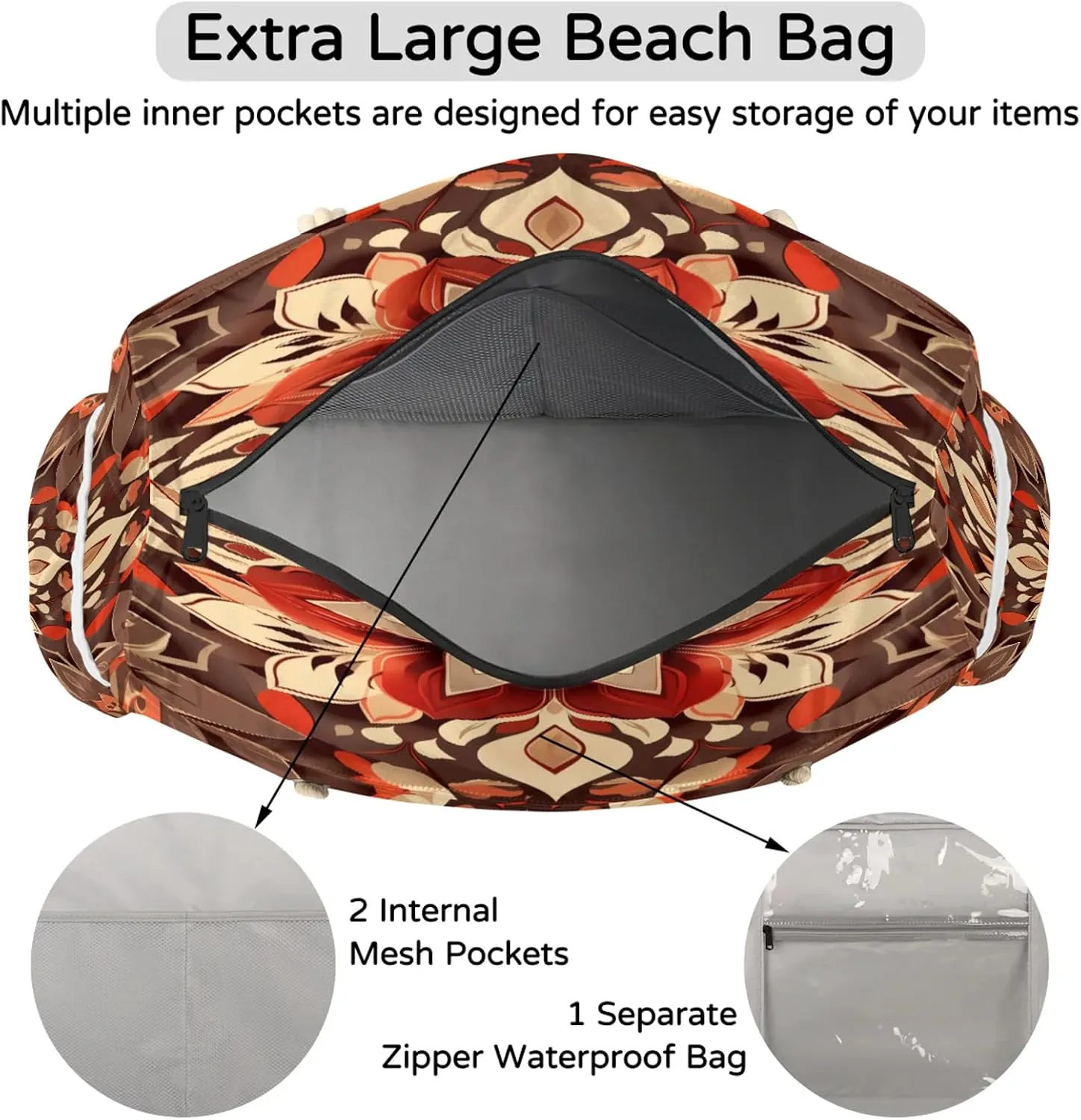 Large Beach Bags for Women with Zipper Beach Tote Bag Waterproof Sandproof Gym Swim Pool Grocery Travel Bag