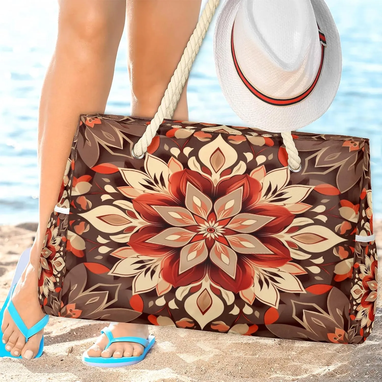 Large Beach Bags for Women with Zipper Beach Tote Bag Waterproof Sandproof Gym Swim Pool Grocery Travel Bag