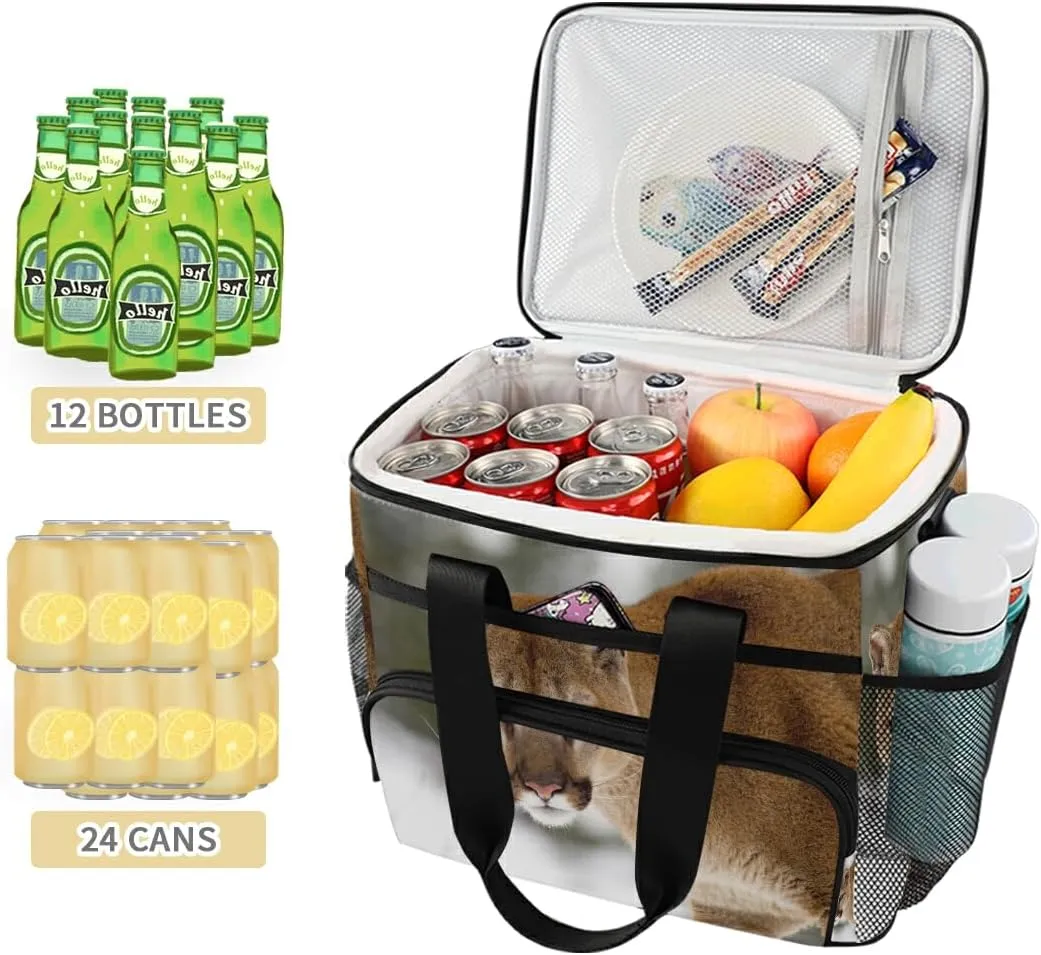 Large Capacity Cooler Tote Insulated Lunch Cooler Bag Cougar Winter Montana Thermal Lunchbox