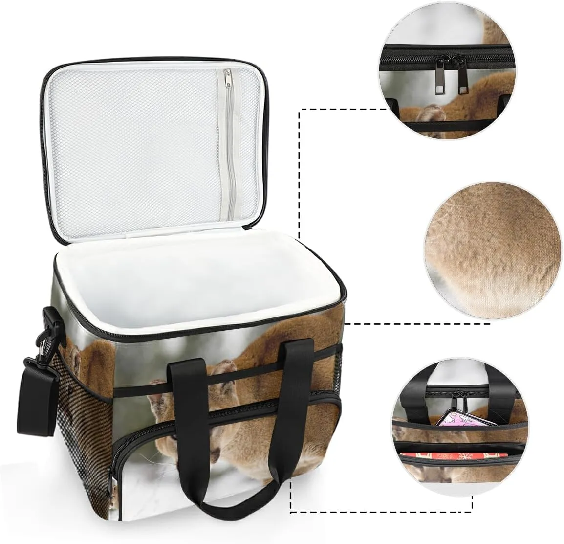 Large Capacity Cooler Tote Insulated Lunch Cooler Bag Cougar Winter Montana Thermal Lunchbox