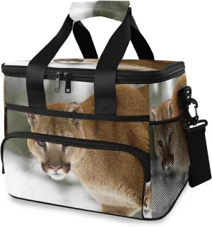 Large Capacity Cooler Tote Insulated Lunch Cooler Bag Cougar Winter Montana Thermal Lunchbox