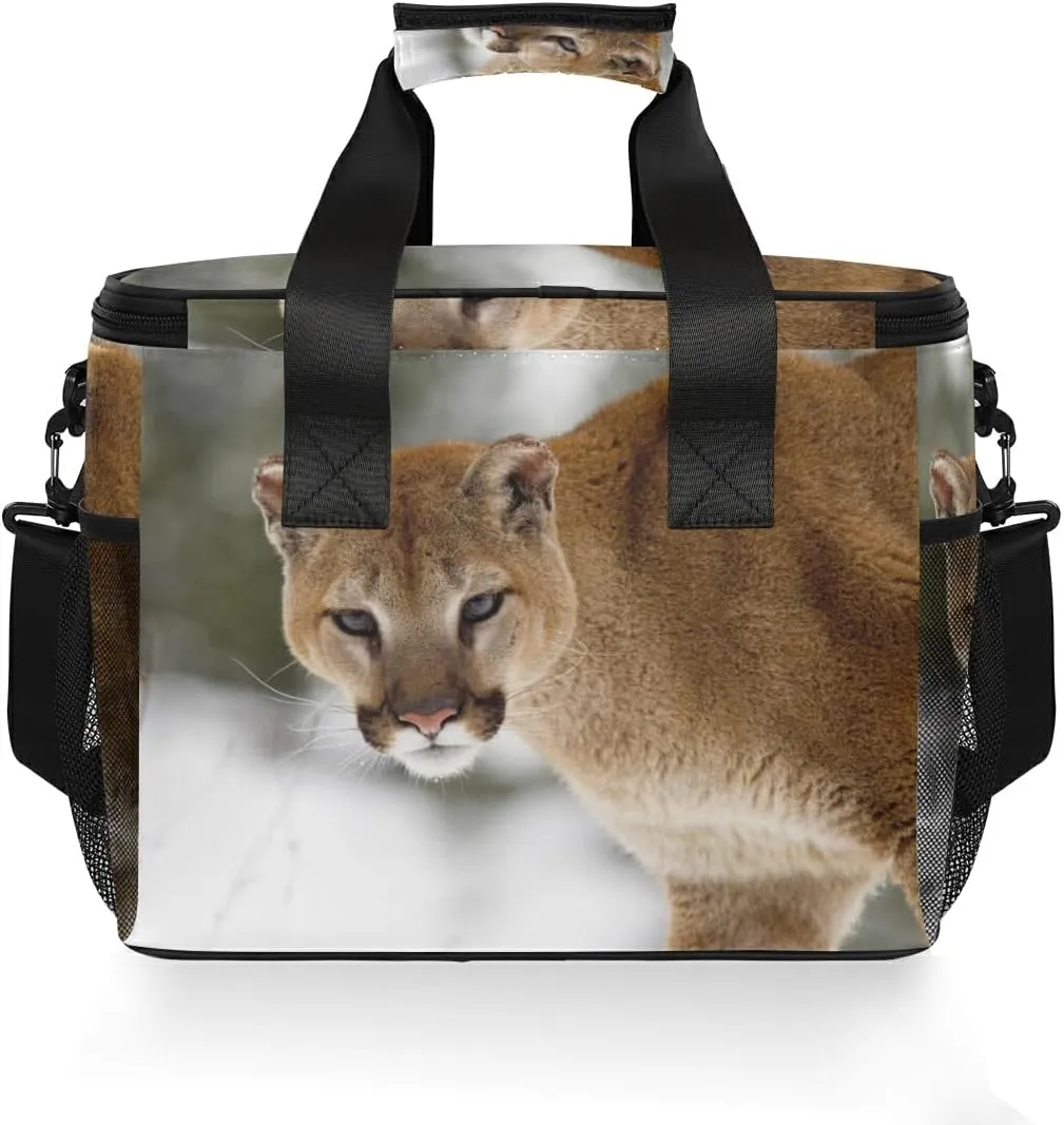 Large Capacity Cooler Tote Insulated Lunch Cooler Bag Cougar Winter Montana Thermal Lunchbox