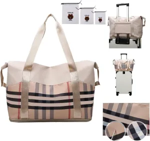 Large Capacity Travel Luggage Bag, Women's Tote Bag to Carry Airplane Fits Under Seat, Men's Short Business Carry-on Sports Gym Dry and Wet Separation Bag (Khaki)