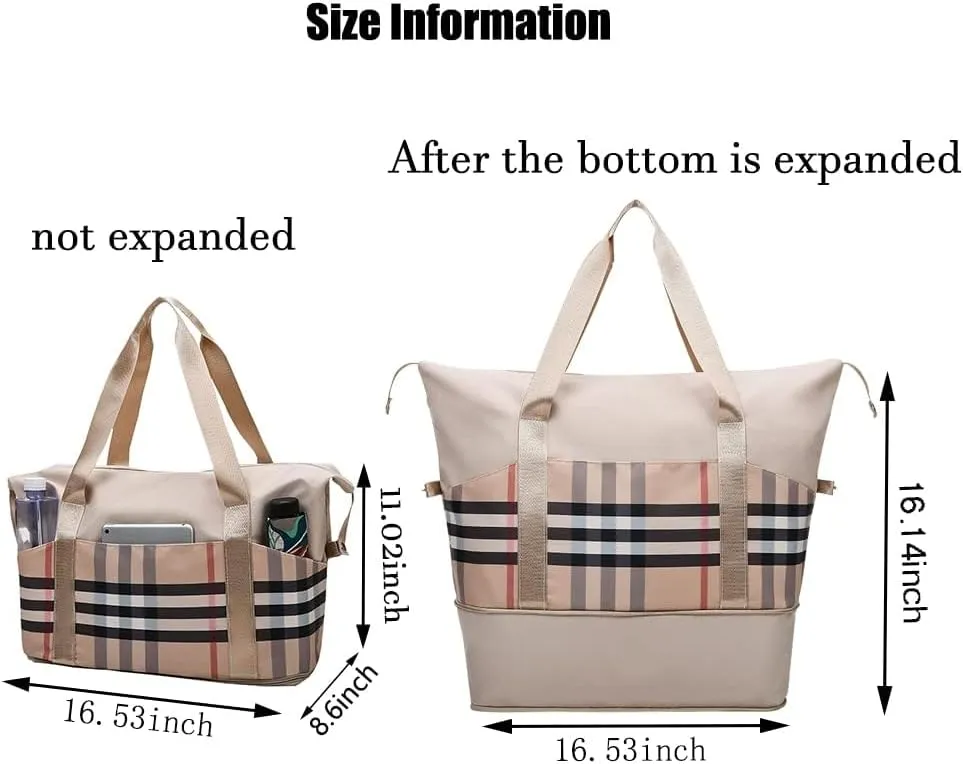 Large Capacity Travel Luggage Bag, Women's Tote Bag to Carry Airplane Fits Under Seat, Men's Short Business Carry-on Sports Gym Dry and Wet Separation Bag (Khaki)
