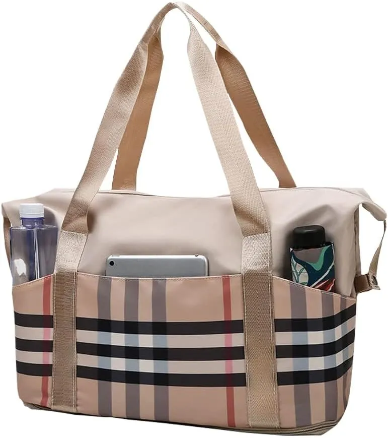 Large Capacity Travel Luggage Bag, Women's Tote Bag to Carry Airplane Fits Under Seat, Men's Short Business Carry-on Sports Gym Dry and Wet Separation Bag (Khaki)