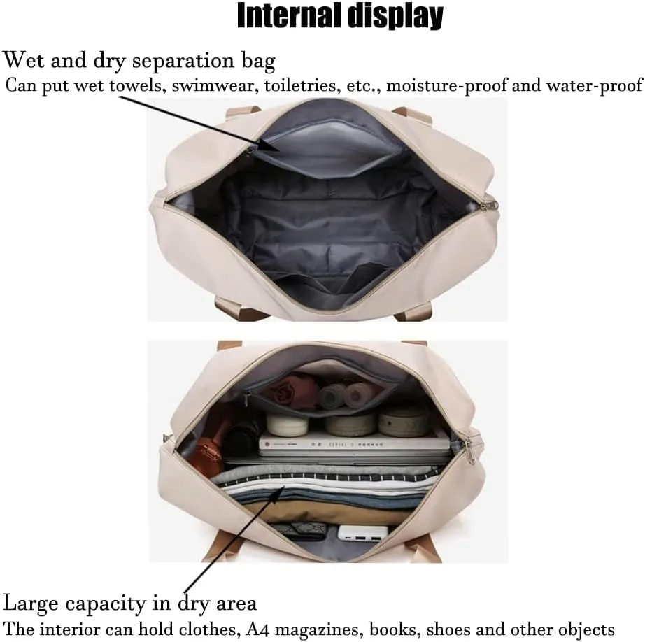 Large Capacity Travel Luggage Bag, Women's Tote Bag to Carry Airplane Fits Under Seat, Men's Short Business Carry-on Sports Gym Dry and Wet Separation Bag (Khaki)