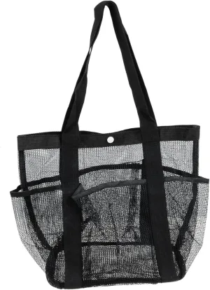 Large Mesh Beach Bag Multi Pocket Toiletry Pouch Spacious Travel Organizer for Beach and Personal Items Quick Drying Mesh Tote for Outdoor Activities