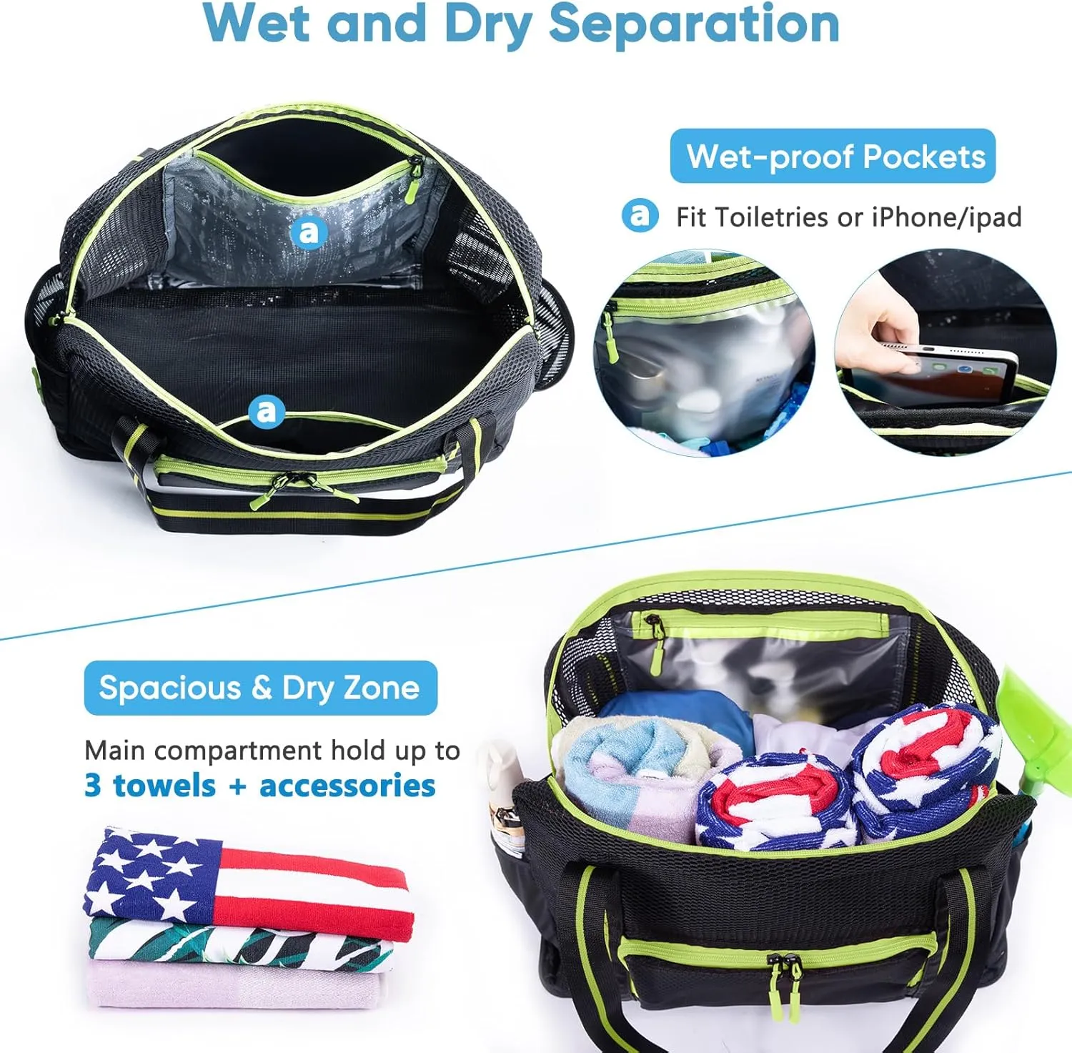 Large Mesh Beach Bag - XL Beach Tote Sandproof - Swim Bag - Large Pool Tote with Pockets for Toiletries, Towel