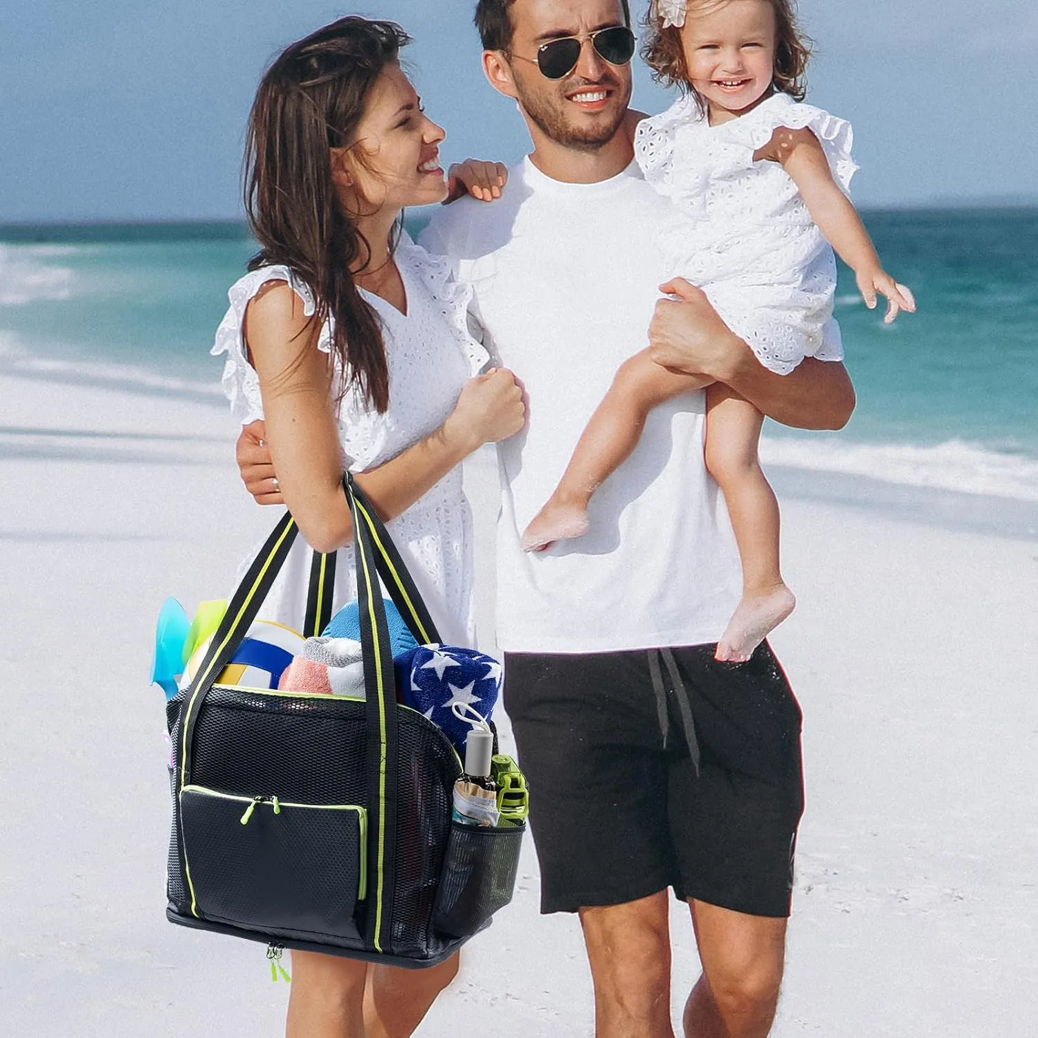 Large Mesh Beach Bag - XL Beach Tote Sandproof - Swim Bag - Large Pool Tote with Pockets for Toiletries, Towel