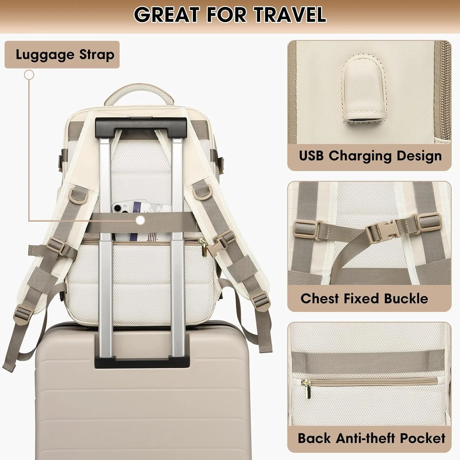 Large Travel Backpack for Women - 17 Inch 35L Carry On Laptop Bag Flight Approved Personal Item Daypack Weekender Traveling TSA Business Bag Luggage Waterproof for Airplane with Toiletry Shoe Bag
