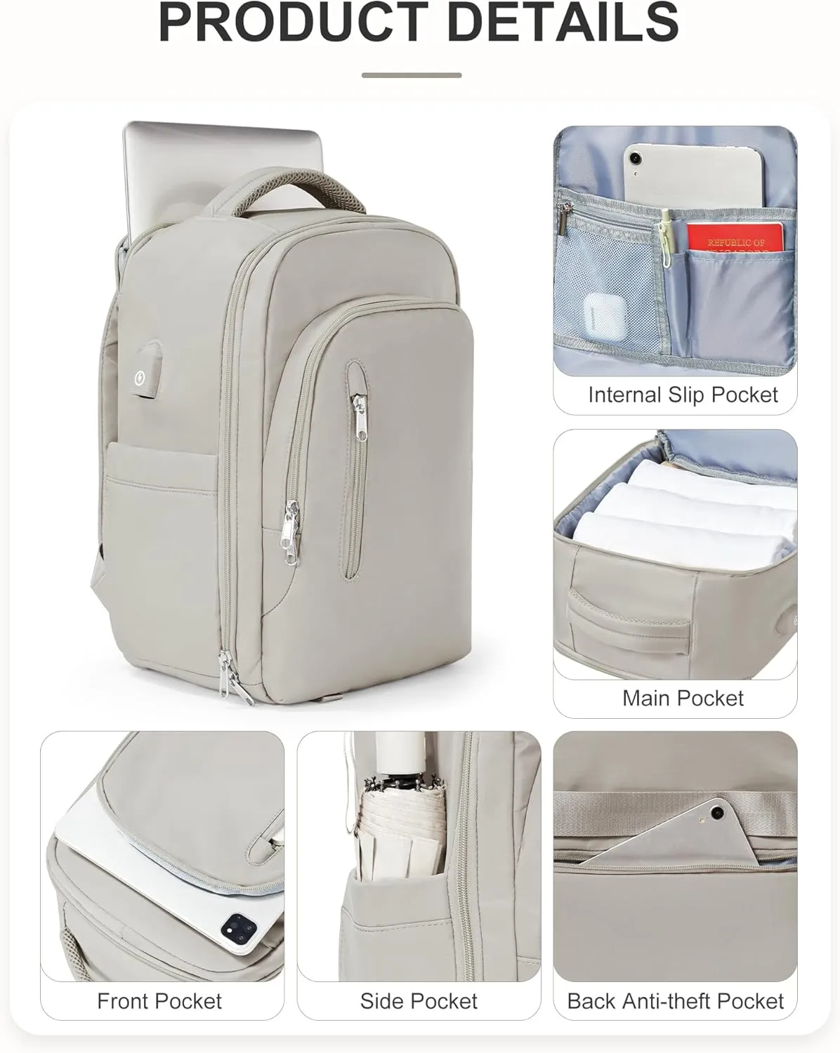 Large Travel Laptop Backpack for Men Women, Carry on Backpack Flight Approved with USB Charging Port, Business Work Hiking