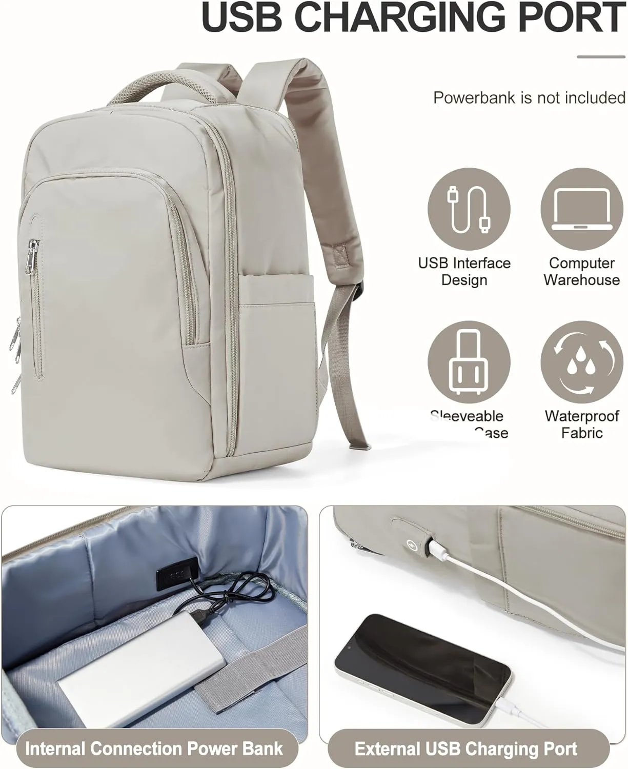 Large Travel Laptop Backpack for Men Women, Carry on Backpack Flight Approved with USB Charging Port, Business Work Hiking