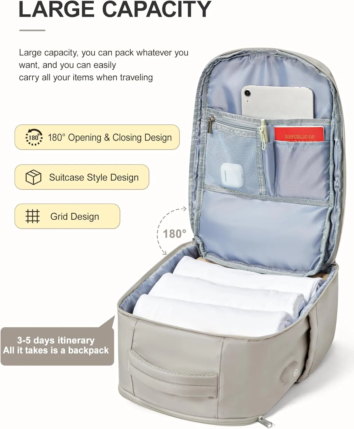 Large Travel Laptop Backpack for Men Women, Carry on Backpack Flight Approved with USB Charging Port, Business Work Hiking