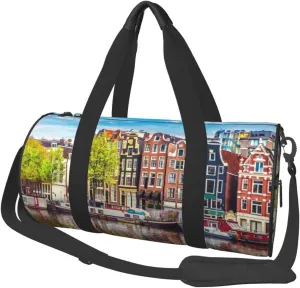 Large Weekender Overnight Bag Fashion Sports Gym Bag Amsterdam Netherlands Travel Duffel Bag With Adjustable Shoulder Strap