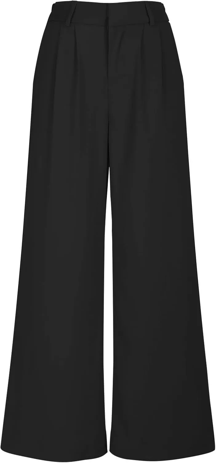 Lastesso Pants for Women Solid Straight Wide Leg Trousers with Pcoekts High Waisted Baggy Business Casual Suit Pants