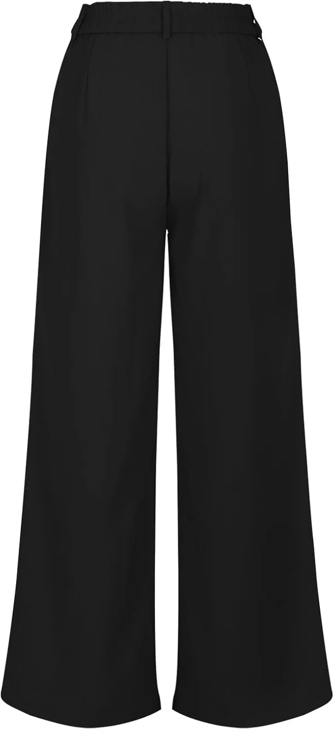 Lastesso Pants for Women Solid Straight Wide Leg Trousers with Pcoekts High Waisted Baggy Business Casual Suit Pants