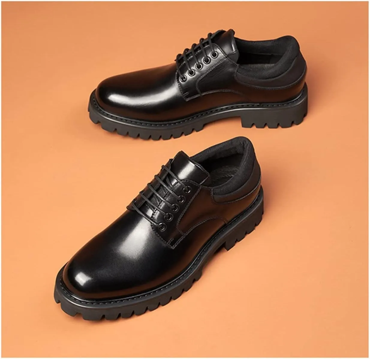 LAZIRO Top Layer Cowhide Business Casual Round Toe Low-top Leather Shoes Men's Thick Bottom Raised Leather Soft Bottom Tooling Men's Shoes