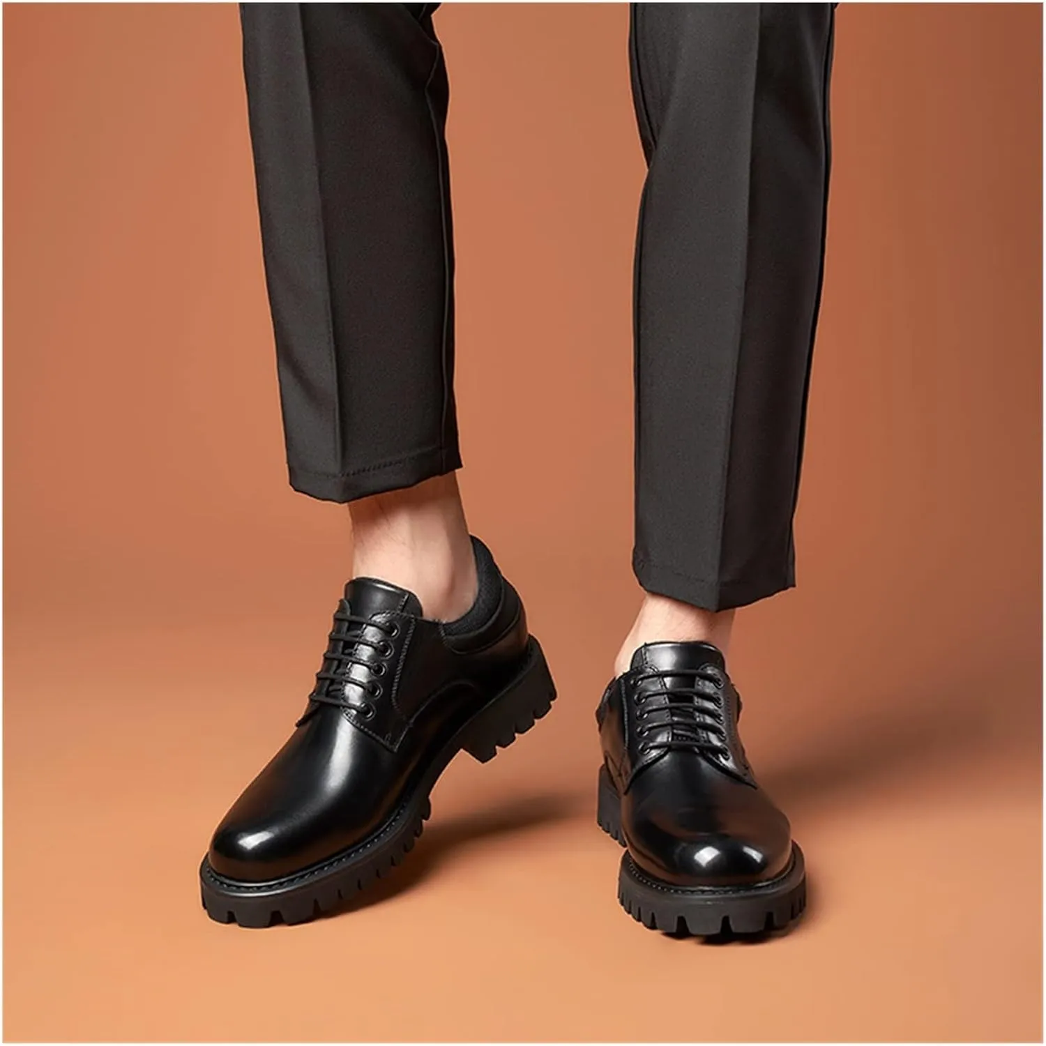 LAZIRO Top Layer Cowhide Business Casual Round Toe Low-top Leather Shoes Men's Thick Bottom Raised Leather Soft Bottom Tooling Men's Shoes