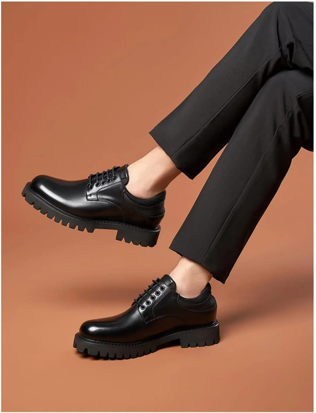LAZIRO Top Layer Cowhide Business Casual Round Toe Low-top Leather Shoes Men's Thick Bottom Raised Leather Soft Bottom Tooling Men's Shoes