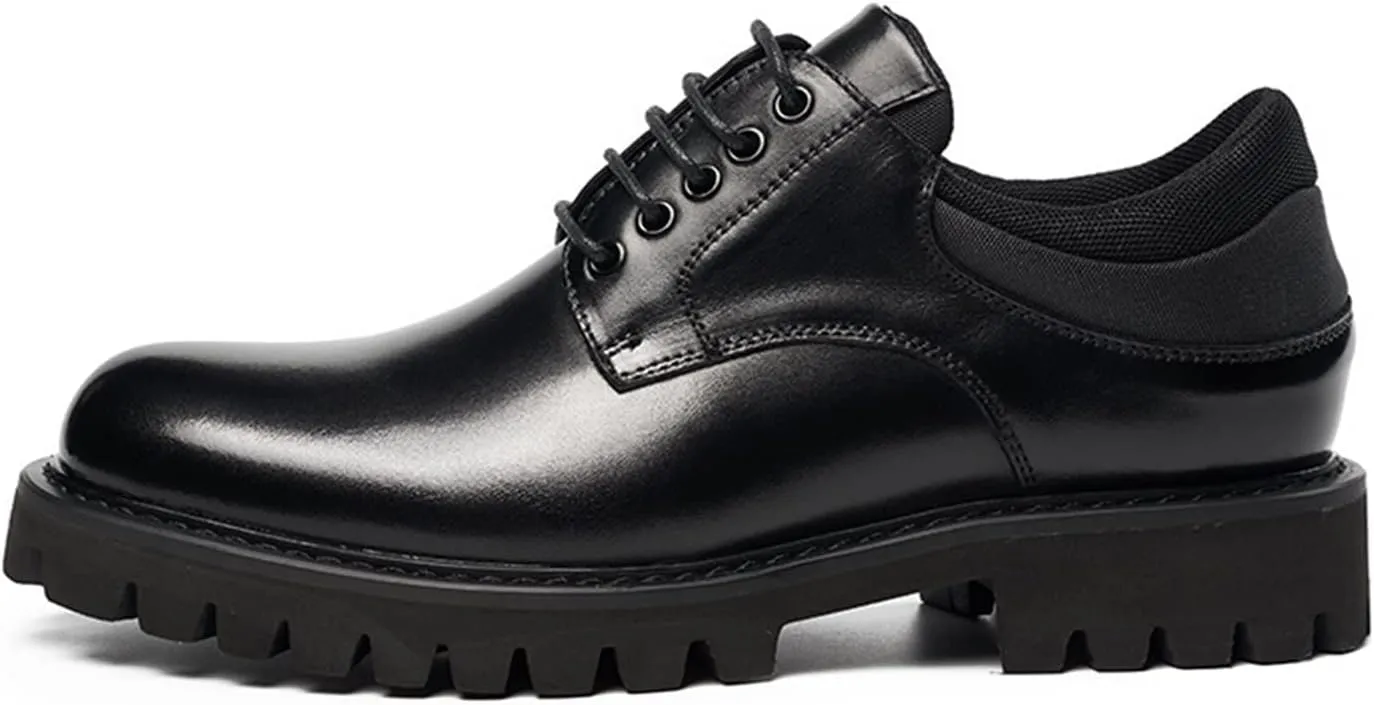 LAZIRO Top Layer Cowhide Business Casual Round Toe Low-top Leather Shoes Men's Thick Bottom Raised Leather Soft Bottom Tooling Men's Shoes