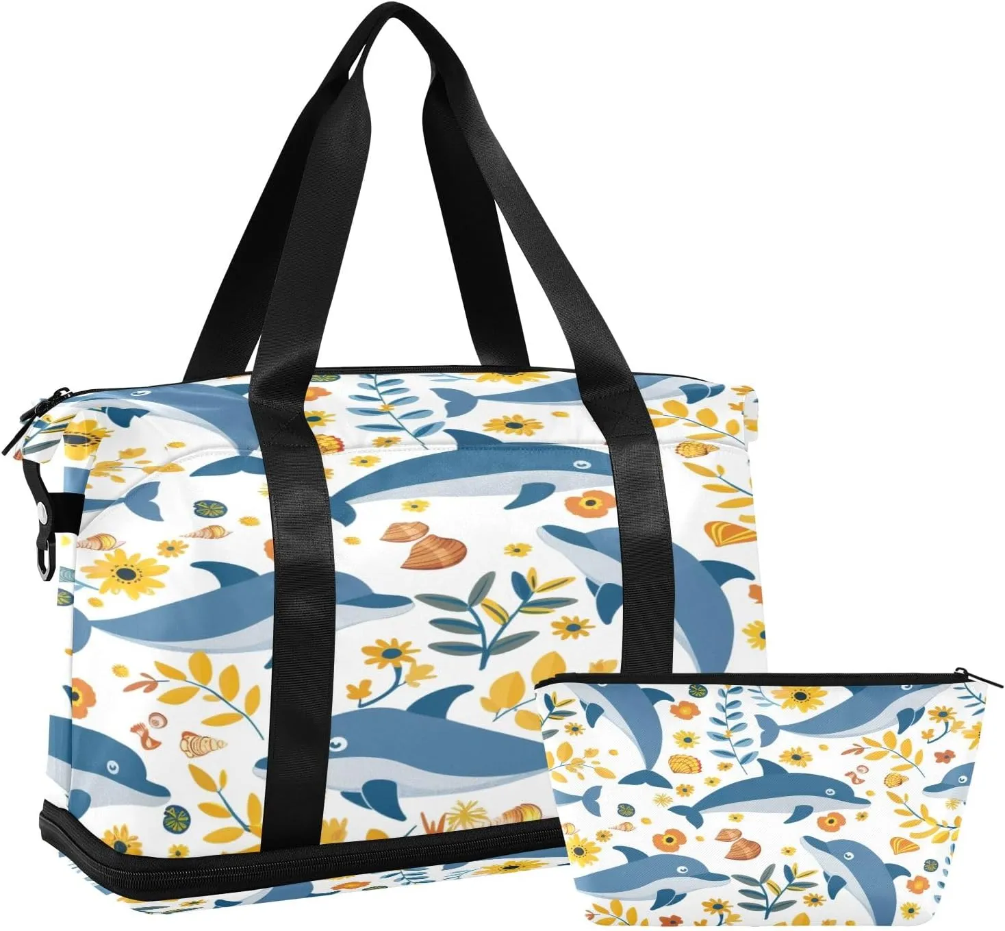 Leaf and Dolphin Travel Duffel Bag Waterproof Gym Sport Tote Bag Carry On Weekender Bag with Compartment