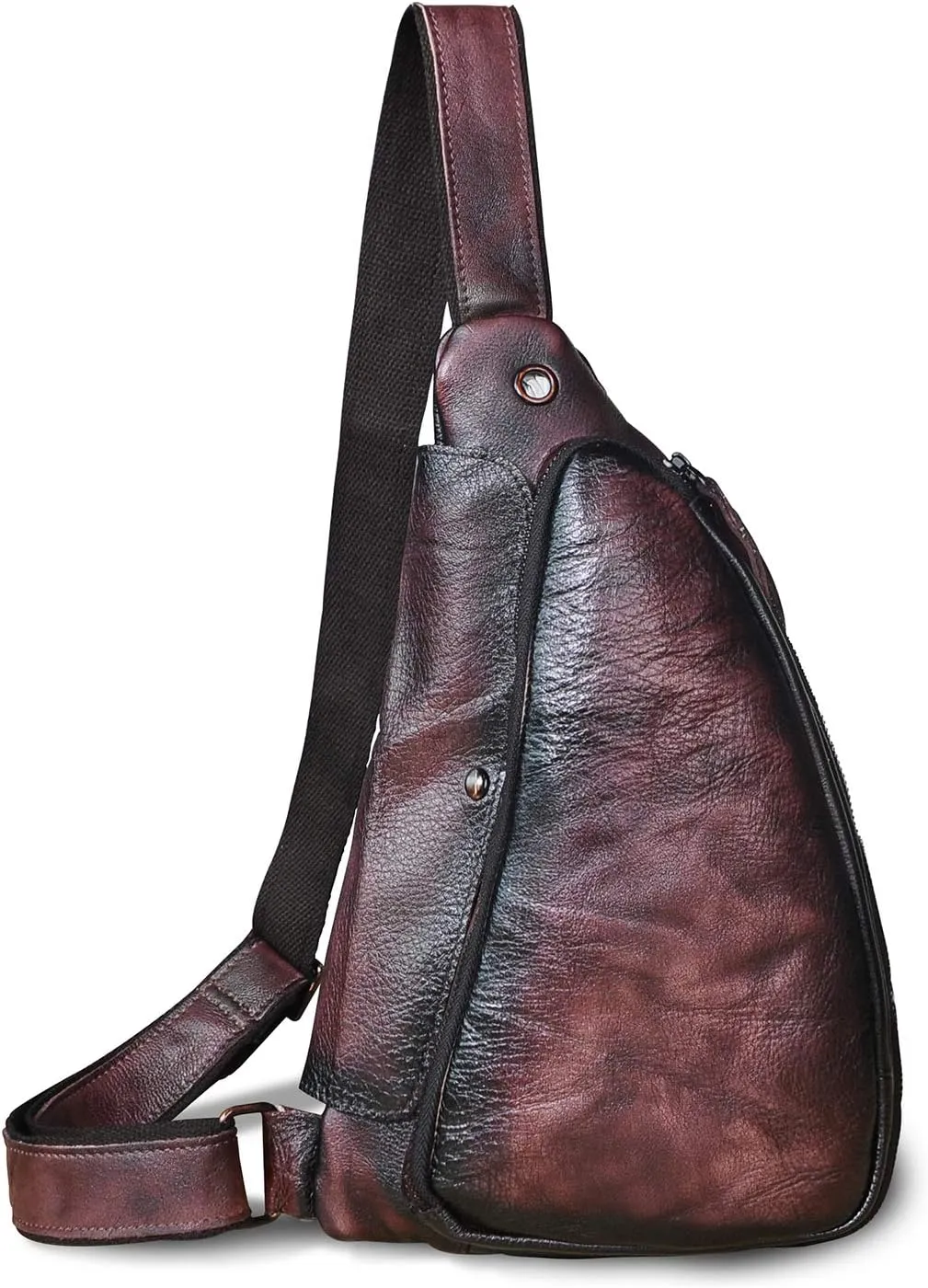 Le'aokuu Mens Fashion Casual Tea Designer Travel Hiking Crossbody Chest Sling Bag Rig One Shoulder Strap Bag For Men Leather