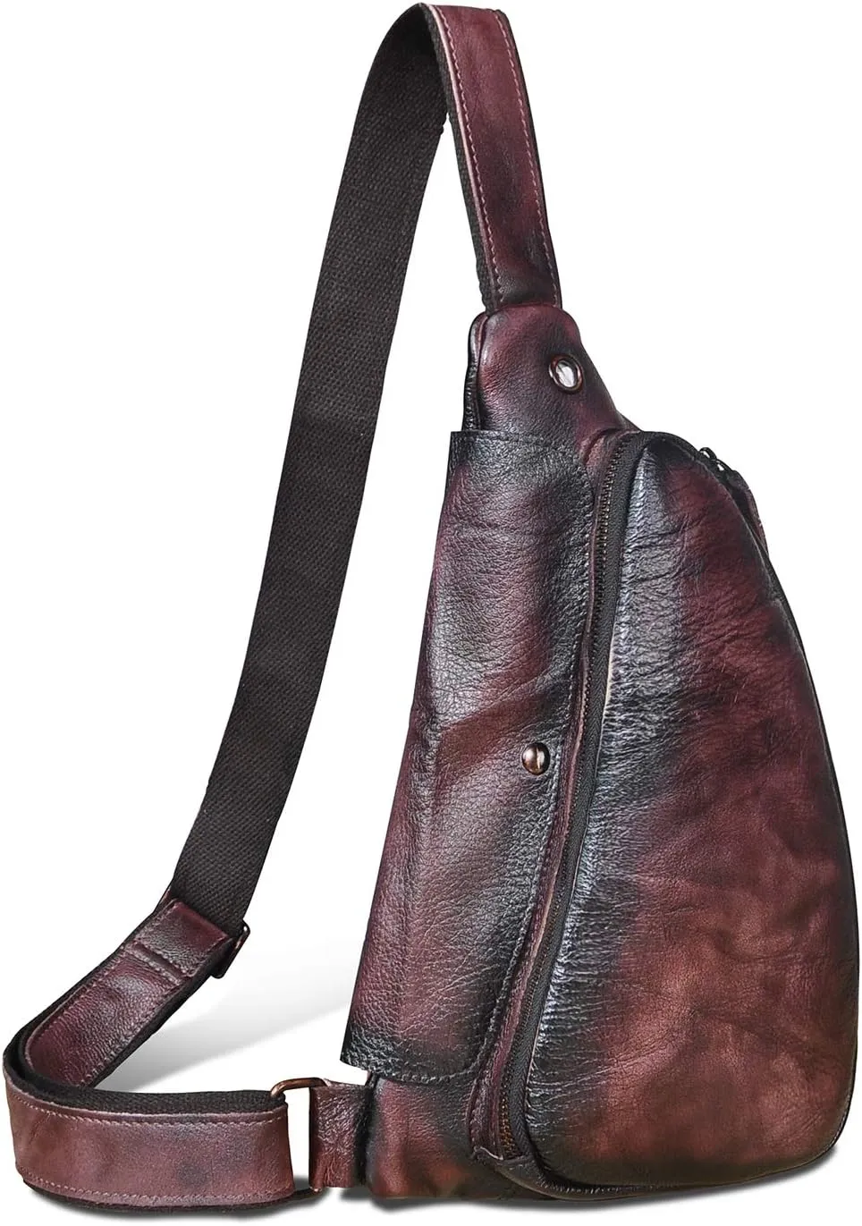 Le'aokuu Mens Fashion Casual Tea Designer Travel Hiking Crossbody Chest Sling Bag Rig One Shoulder Strap Bag For Men Leather