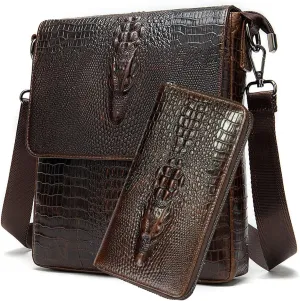 Leather Messenger Sling Crossbody Shoulder Bag for Men Travel Work Business Magnetic Buckle Adjustable straps