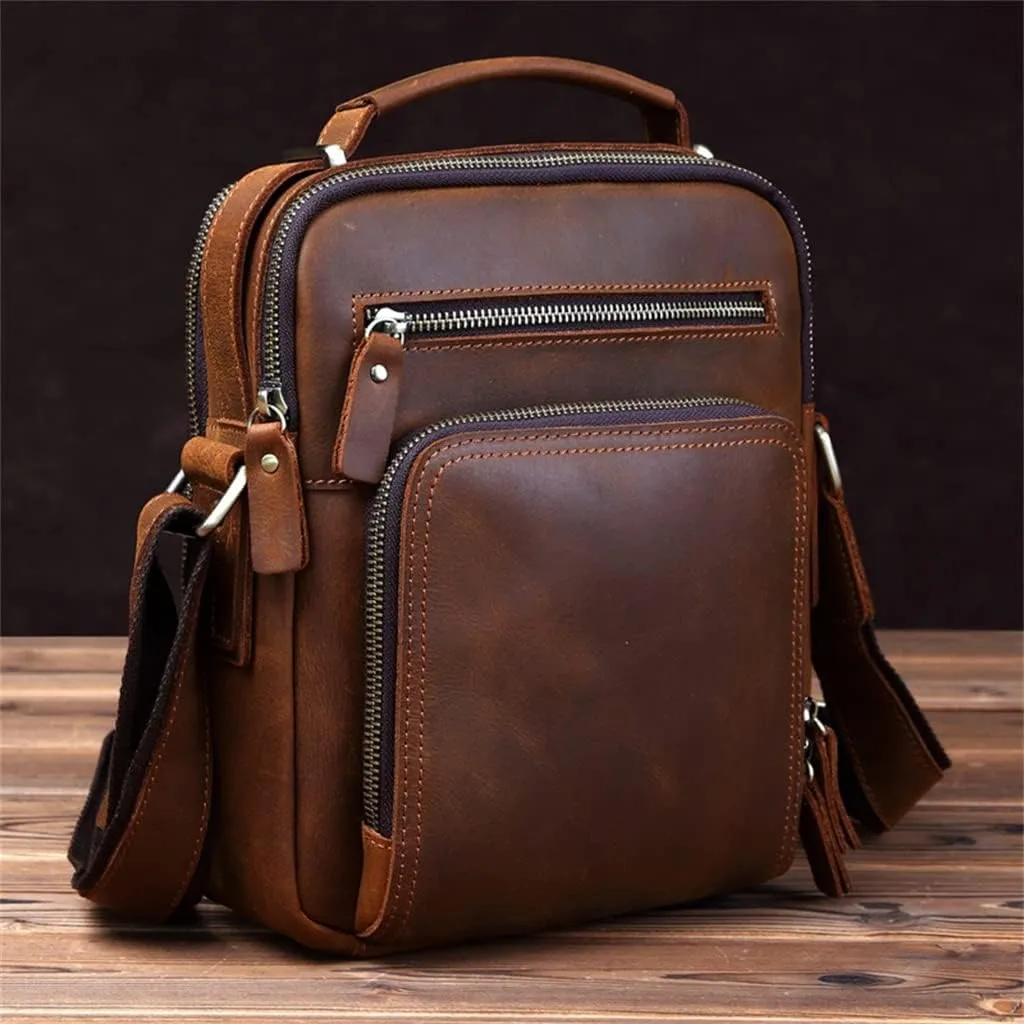 Leather worn men's bag handbag retro shoulder messenger bag casual business backpack