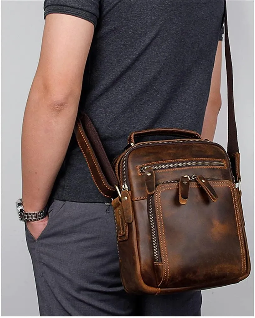 Leather worn men's bag handbag retro shoulder messenger bag casual business backpack