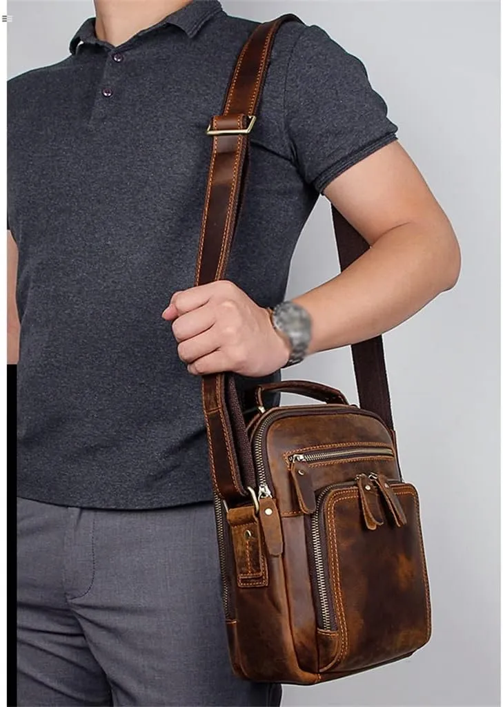 Leather worn men's bag handbag retro shoulder messenger bag casual business backpack