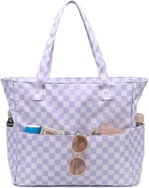LEDAOU Large Beach Tote Bag Women Waterproof Sandproof Zipper Beach Tote Bag for Pool Gym Grocery Travel with Wet Pocket