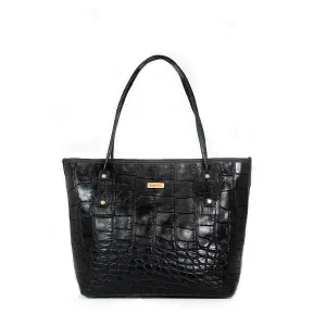 Leo Alligator Zipper Tote "Black"