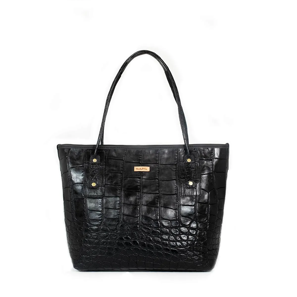 Leo Alligator Zipper Tote "Black"