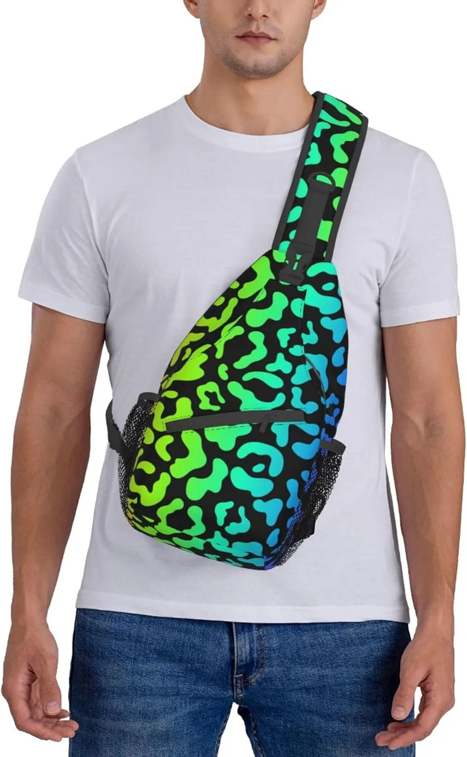 Leopard Cheetah Print Rainbow black Small Crossbody Sling Backpack Anti Theft Backpack For Traveling Chest Shoulder Bag
