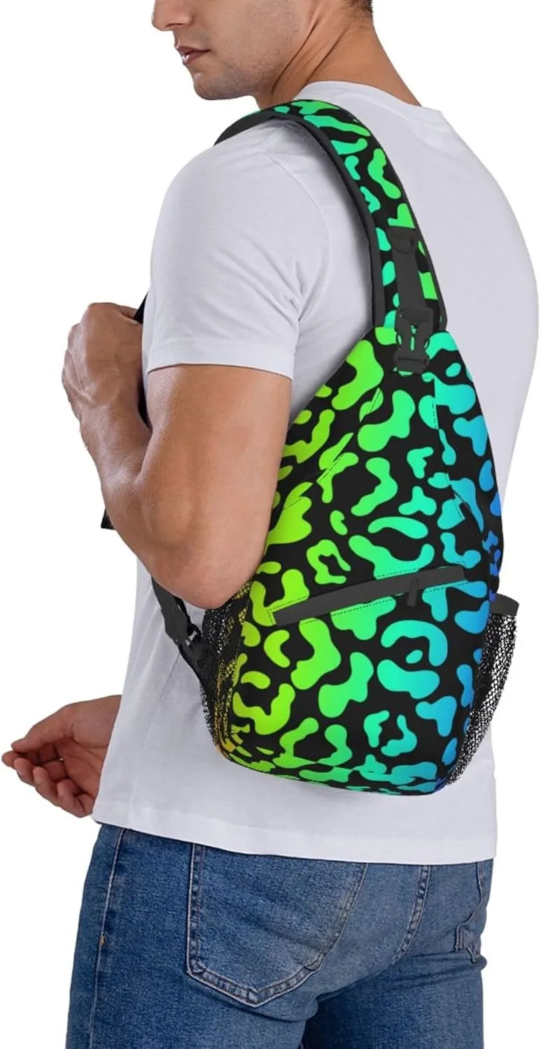Leopard Cheetah Print Rainbow black Small Crossbody Sling Backpack Anti Theft Backpack For Traveling Chest Shoulder Bag