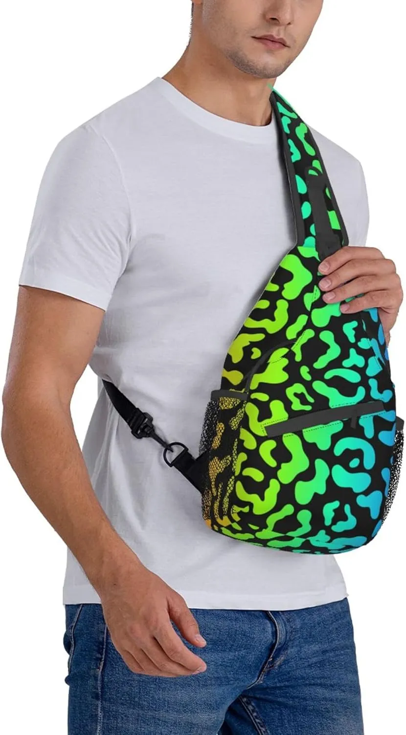Leopard Cheetah Print Rainbow black Small Crossbody Sling Backpack Anti Theft Backpack For Traveling Chest Shoulder Bag