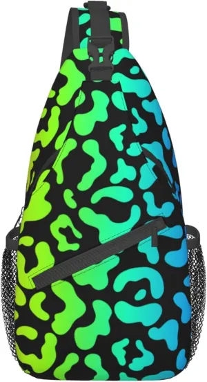 Leopard Cheetah Print Rainbow black Small Crossbody Sling Backpack Anti Theft Backpack For Traveling Chest Shoulder Bag
