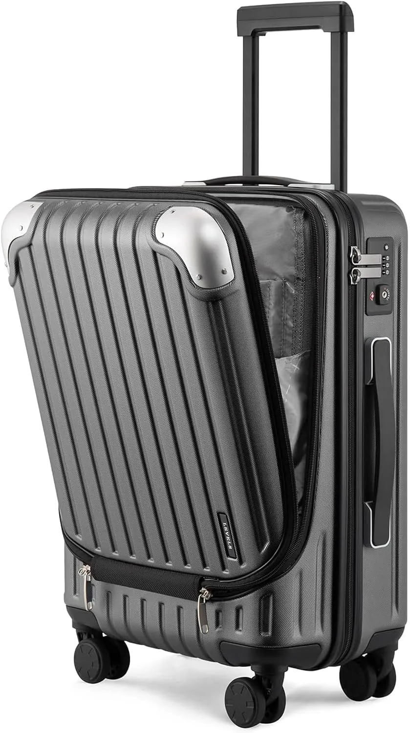 LEVEL8 Grace Carry On Luggage, 20 Inch Hardside Suitcase, Abs Pc Harshell Spinner Luggage with Tsa Lock, Spinner Wheels, Grey, 20-Inch Carry-On