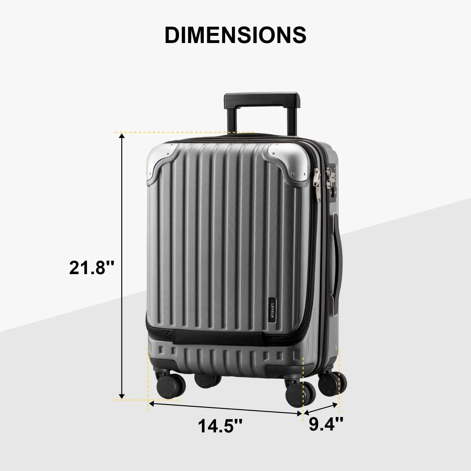 LEVEL8 Grace Carry On Luggage, 20 Inch Hardside Suitcase, Abs Pc Harshell Spinner Luggage with Tsa Lock, Spinner Wheels, Grey, 20-Inch Carry-On