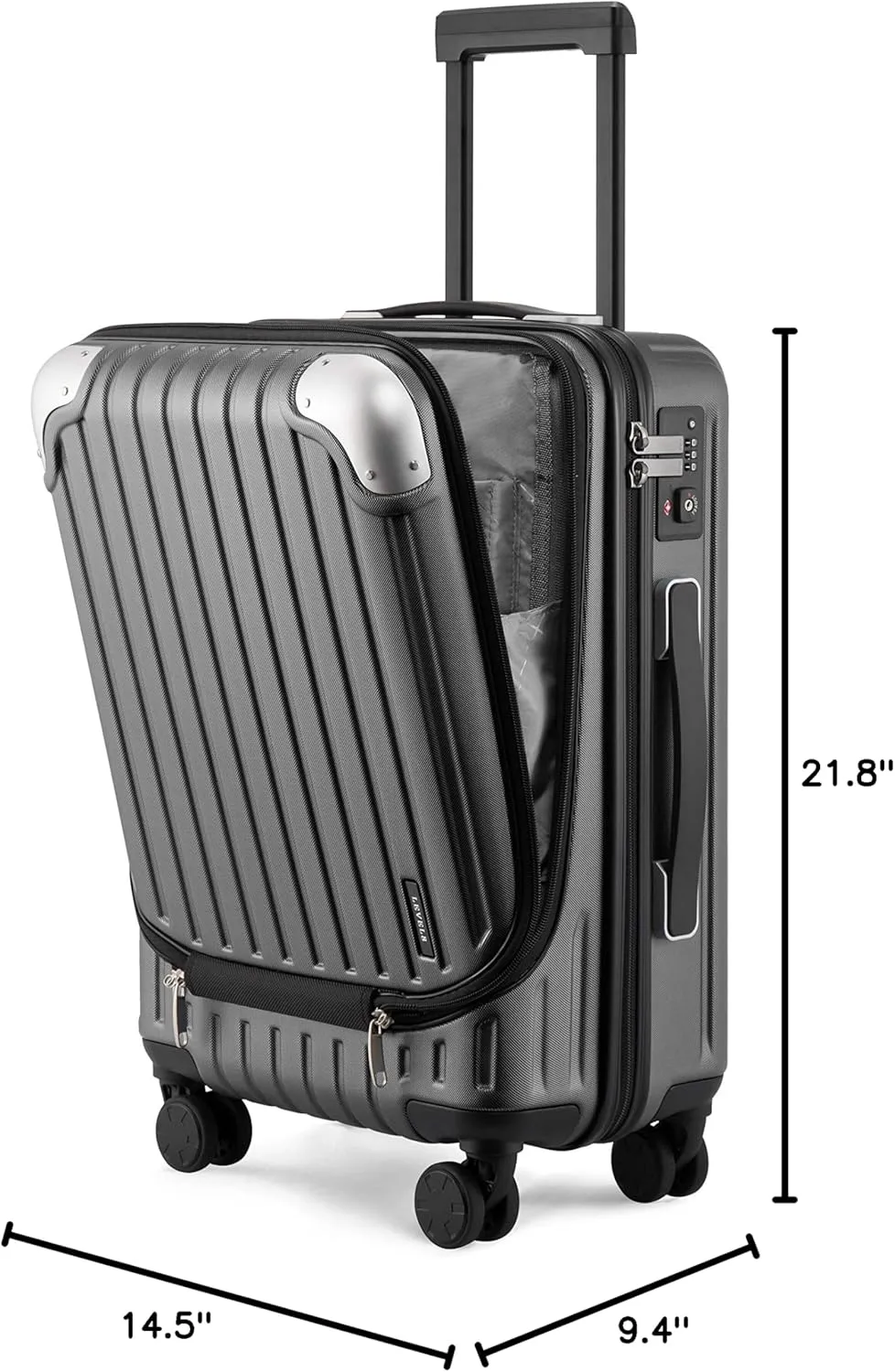LEVEL8 Grace Carry On Luggage, 20 Inch Hardside Suitcase, Abs Pc Harshell Spinner Luggage with Tsa Lock, Spinner Wheels, Grey, 20-Inch Carry-On
