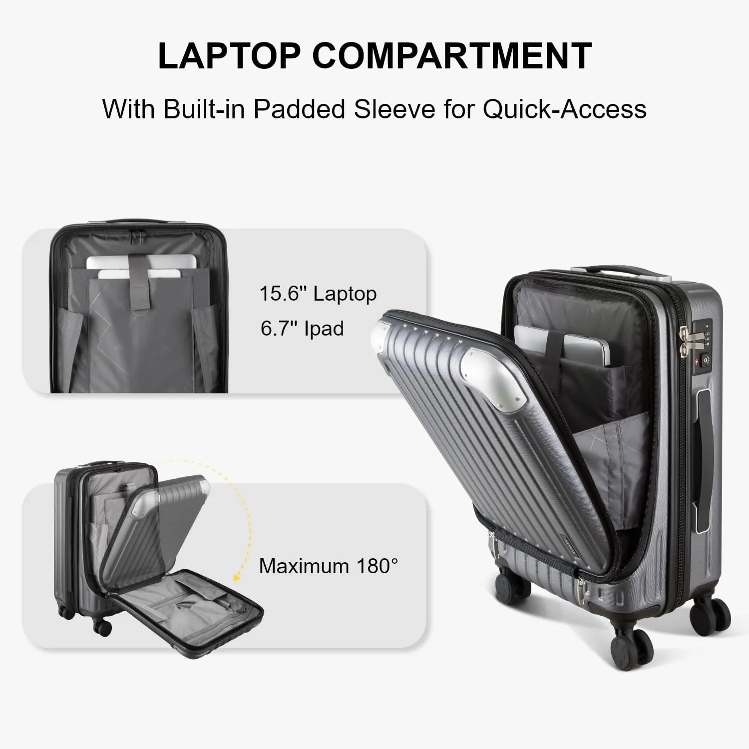 LEVEL8 Grace Carry On Luggage, 20 Inch Hardside Suitcase, Abs Pc Harshell Spinner Luggage with Tsa Lock, Spinner Wheels, Grey, 20-Inch Carry-On