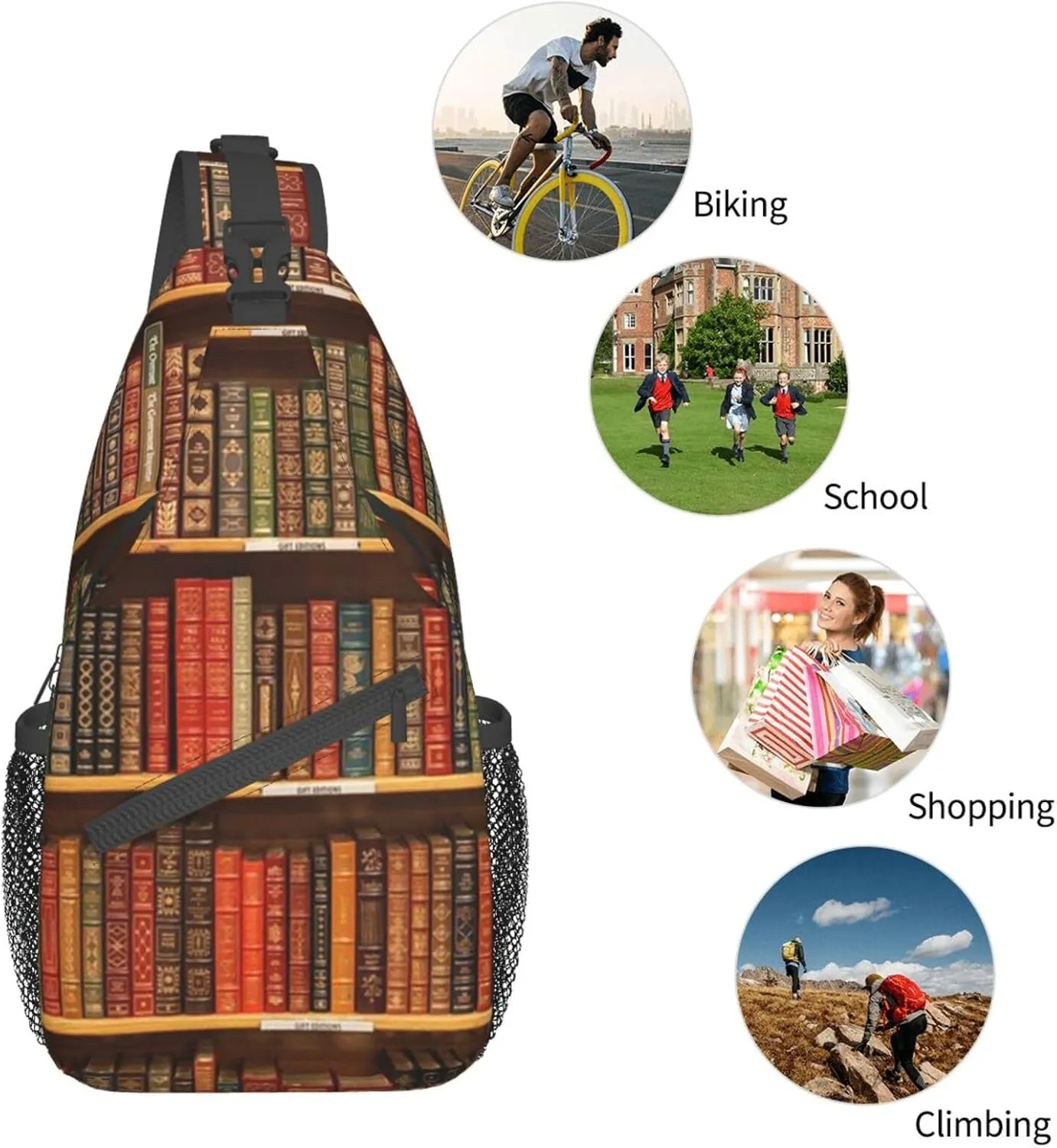 Library Crossbody Bag Books Shoulder Bag Funny Backpack Sling Bag Chest Casual Daypack for Outdoor