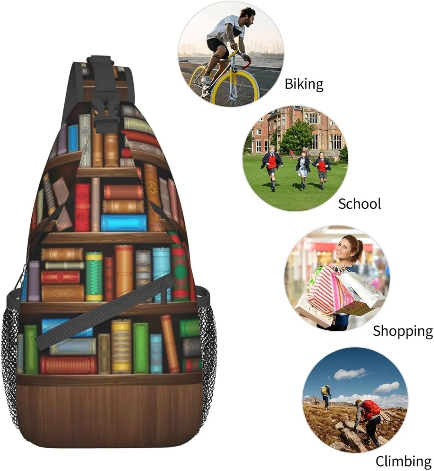 Library Crossbody Bag Books Shoulder Bag Funny Backpack Sling Bag Chest Casual Daypack for Outdoor