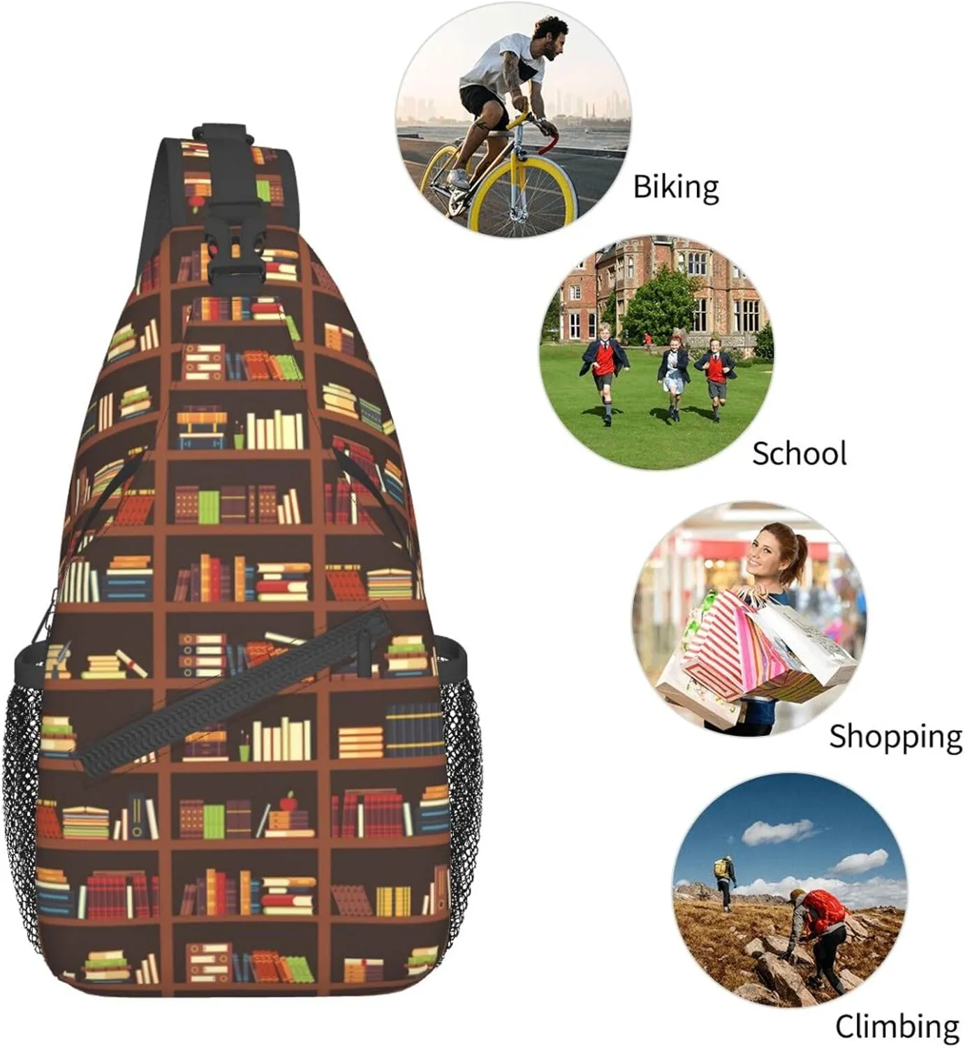 Library Crossbody Bag Books Shoulder Bag Funny Backpack Sling Bag Chest Casual Daypack for Outdoor