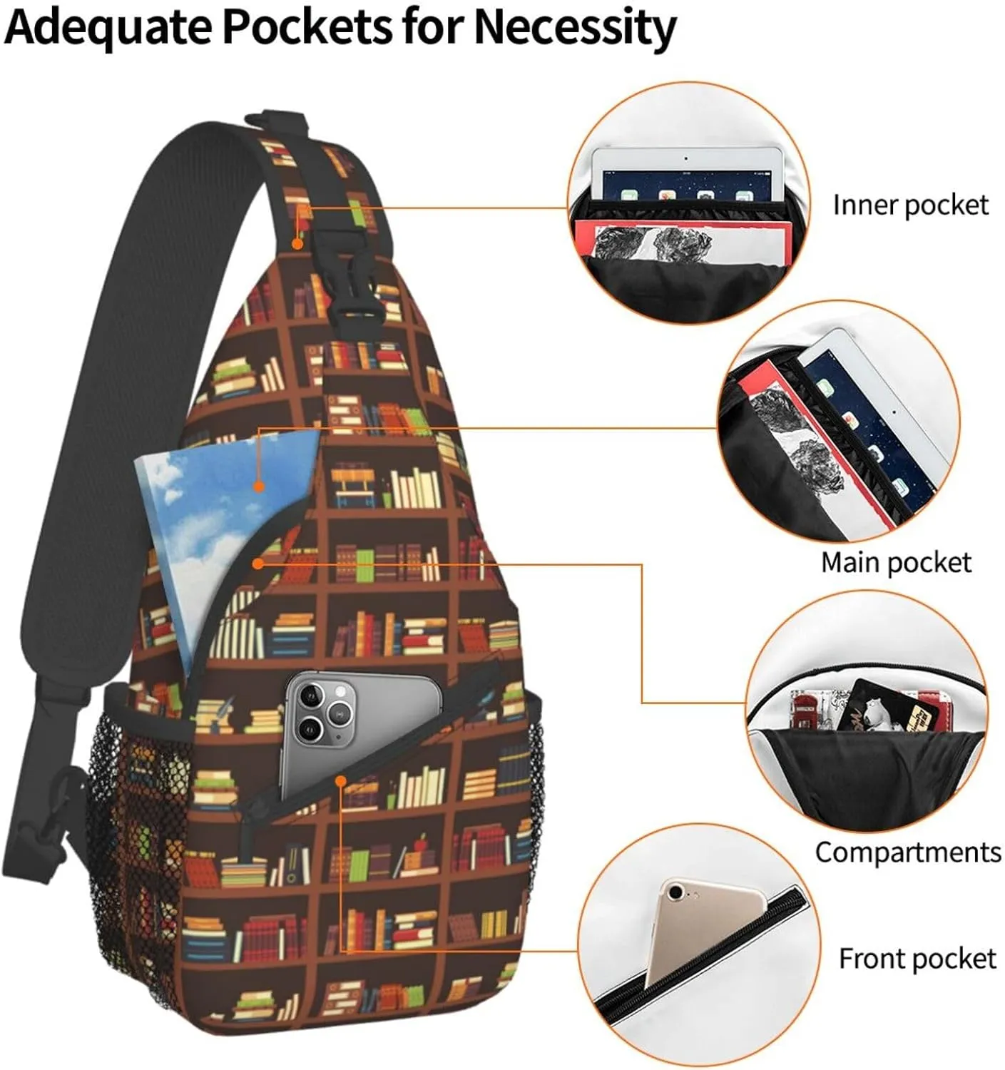Library Crossbody Bag Books Shoulder Bag Funny Backpack Sling Bag Chest Casual Daypack for Outdoor