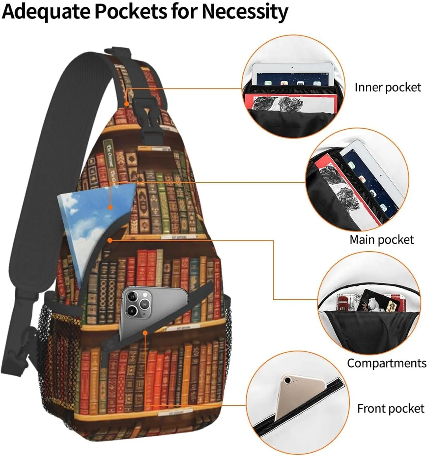 Library Crossbody Bag Books Shoulder Bag Funny Backpack Sling Bag Chest Casual Daypack for Outdoor