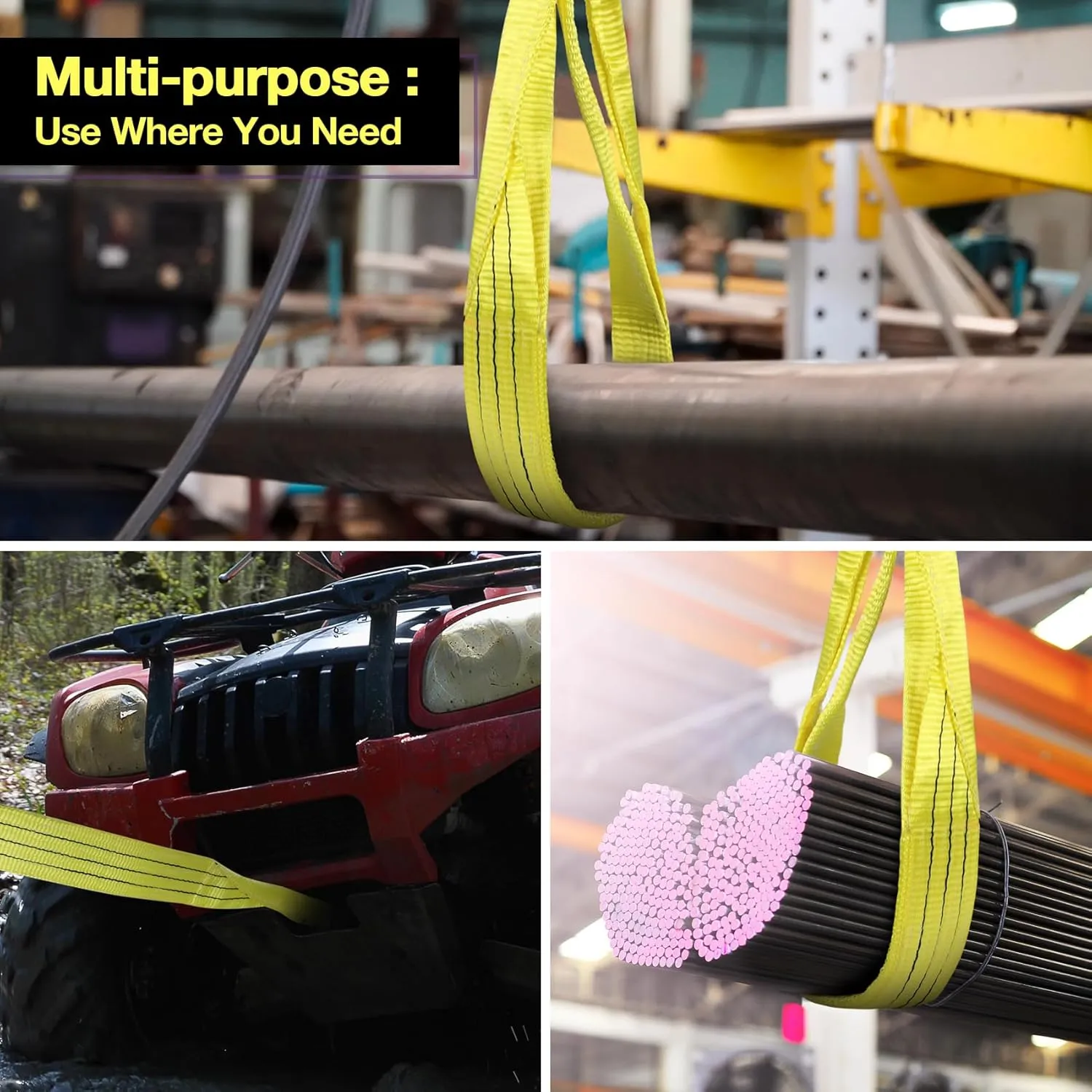Lift Sling Straps,3" x 3' 2-Ply Heavy Duty Flat Eye Lift Sling,Twist Eye Polyester Lifting Straps Not Nylon Tree Saver Recovery Strap Web Rigging Securing Moving Tow Hoisting Gear Strap 17600lb
