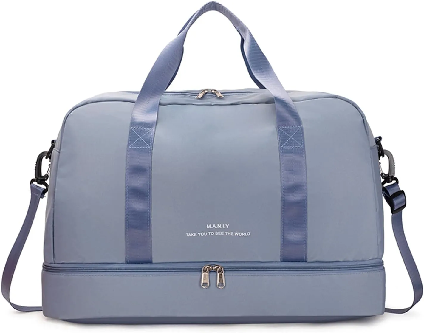 Light Gym Bag for Women, Large Capacity Sports Travel Duffle Bag with with Shoe Compartment & Wet Pocket,Lady Weekender Overnight Aircraft Bag （Blue）