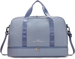 Light Gym Bag for Women, Large Capacity Sports Travel Duffle Bag with with Shoe Compartment & Wet Pocket,Lady Weekender Overnight Aircraft Bag （Blue）